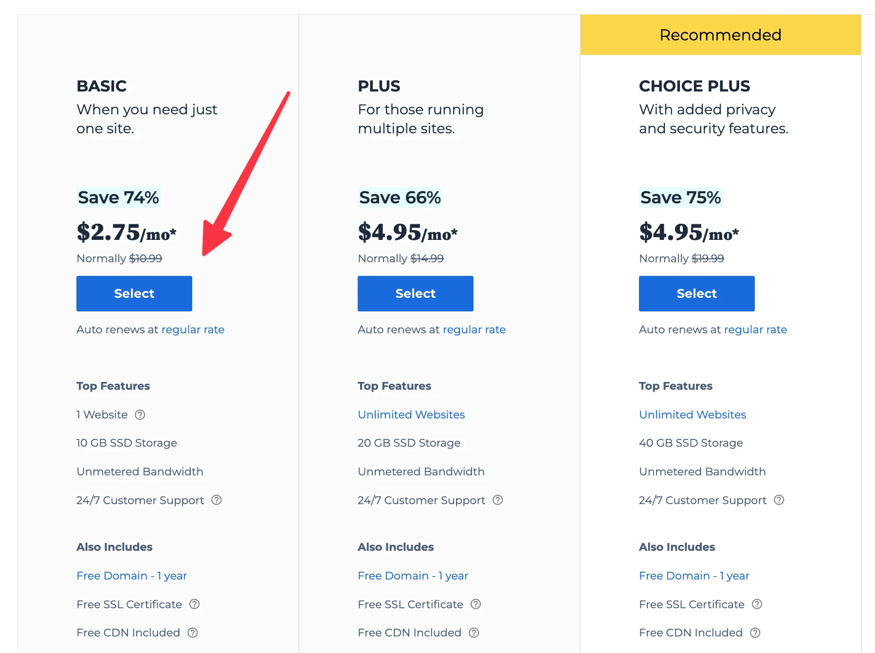 Podstawowy plan Bluehost.