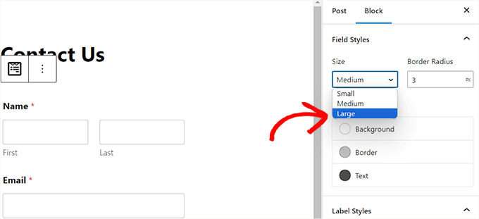 Change form field size and radius