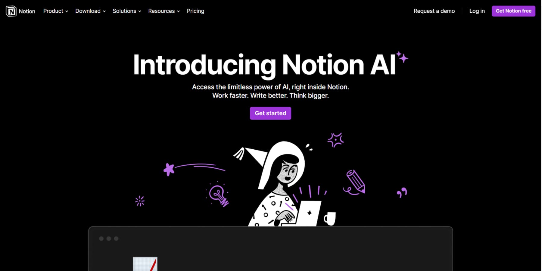 Uno screenshot della home page di Notion AI