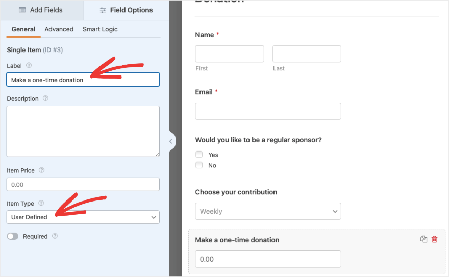 WPForms のユーザー定義の支払いフィールド