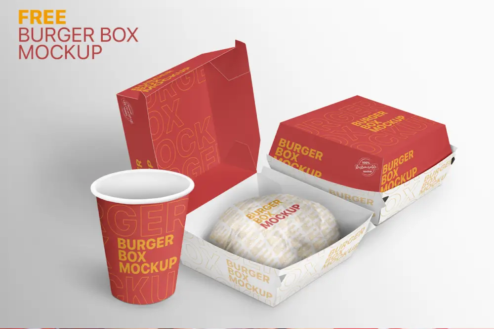 Mockup gratuito di scatola di hamburger -