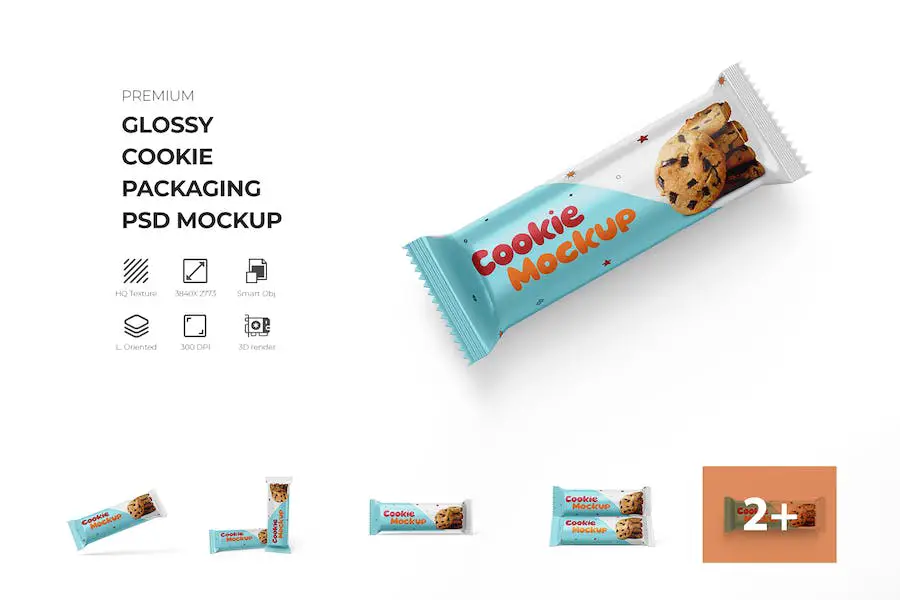 Mockup di imballaggio di biscotti per biscotti lucidi -