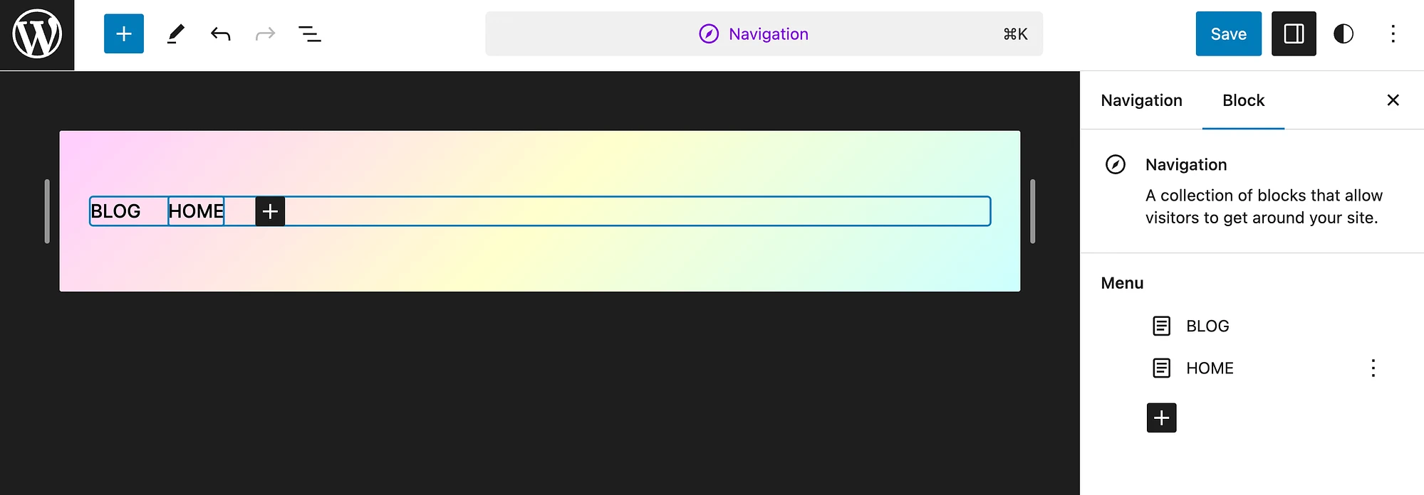 Configurações do menu de navegação.