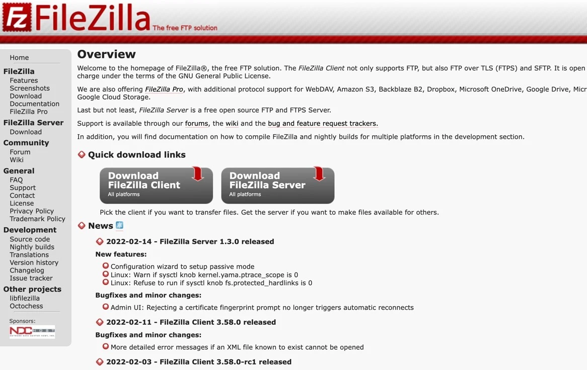 cos'è ftp: un esempio di client è Filezilla