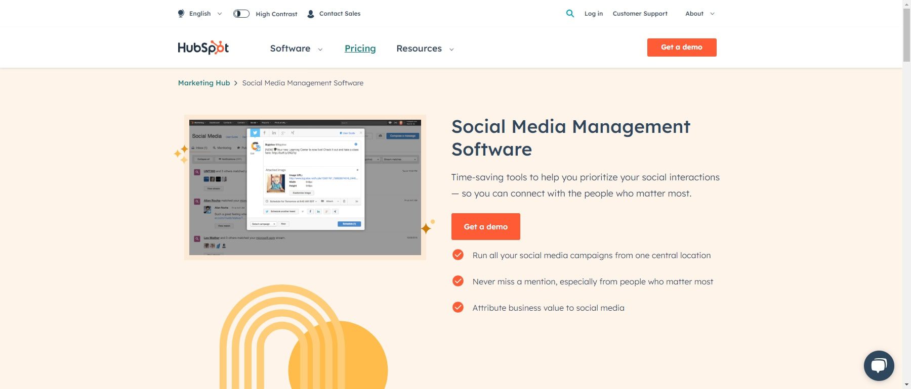 Strumenti di gestione dei social media HubSpot