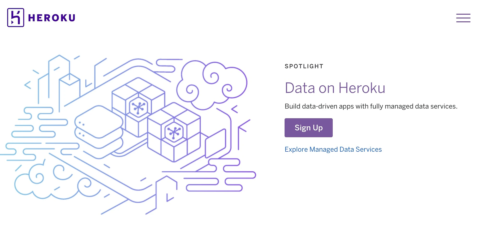 Home page di hosting cloud di Heroku.