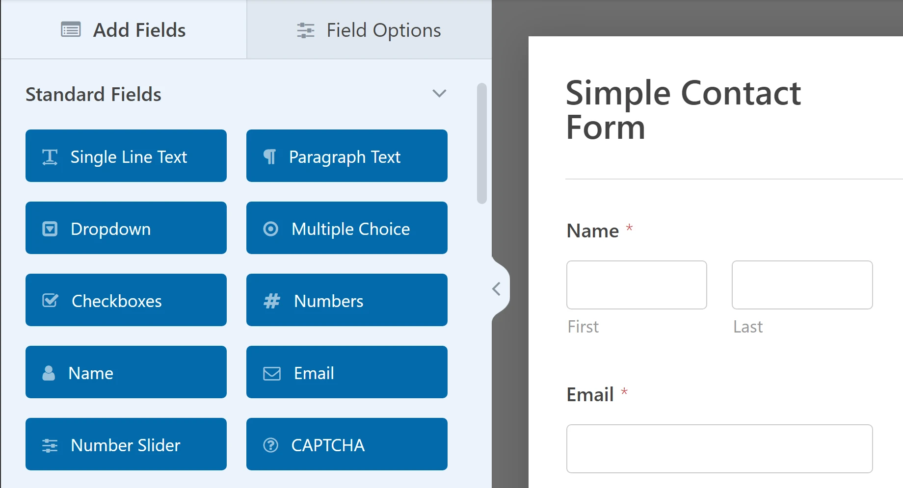 O editor de formulários WPForms.