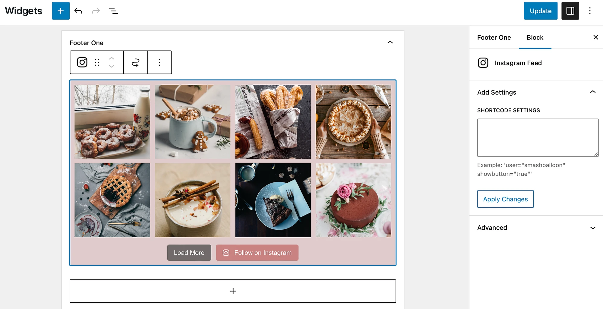 Anteprima del feed Instagram di WordPress.