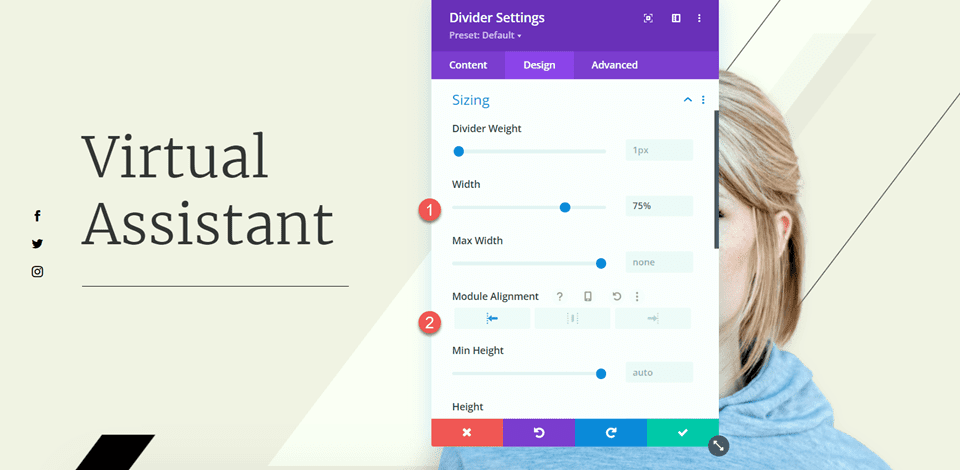 Divi ใช้โมดูลตัวแบ่งเพื่อสร้างความสมดุลในความกว้างของการออกแบบ