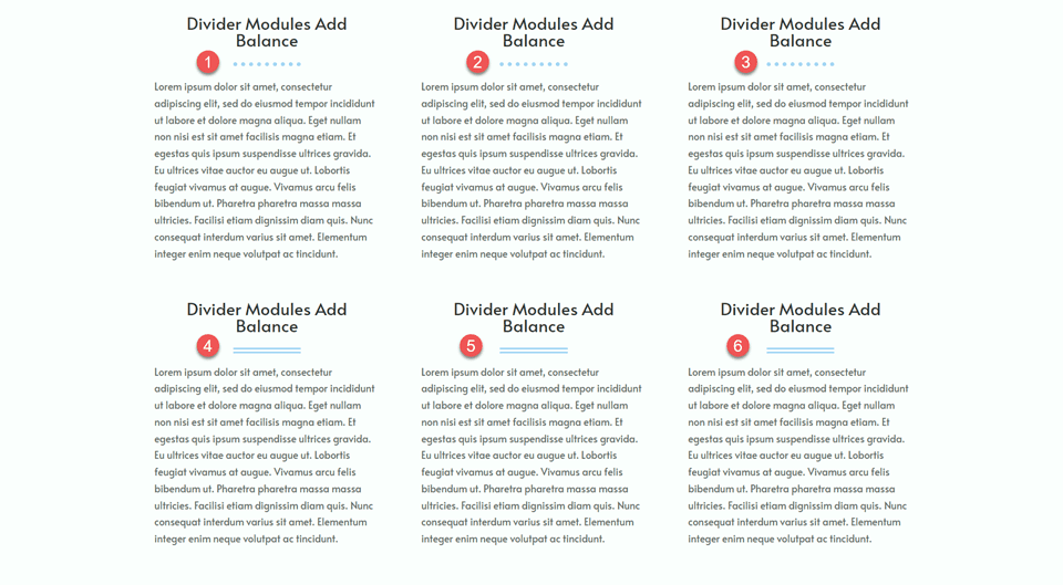 Divi использует модуль разделителя для создания баланса в примере дизайна 4