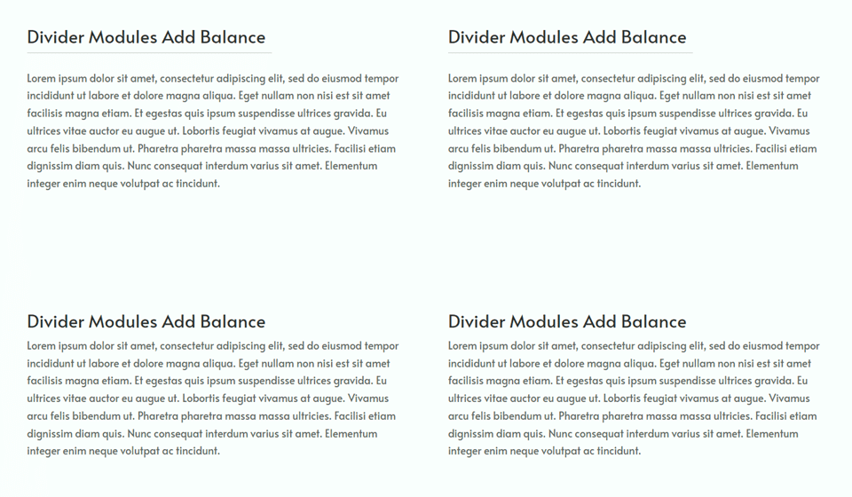 Divi utiliza el módulo divisor para crear equilibrio en el ejemplo de diseño 1