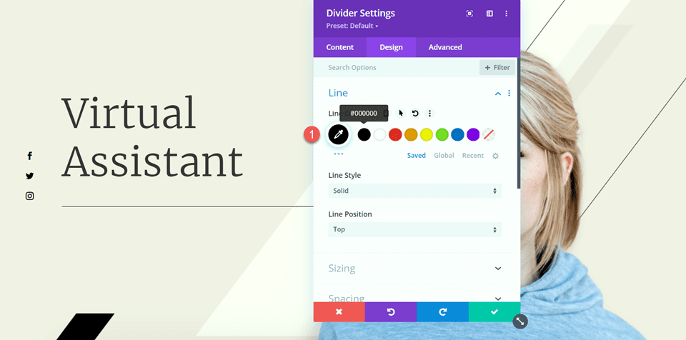 Divi utiliza el módulo divisor para crear equilibrio en el color de la línea de diseño