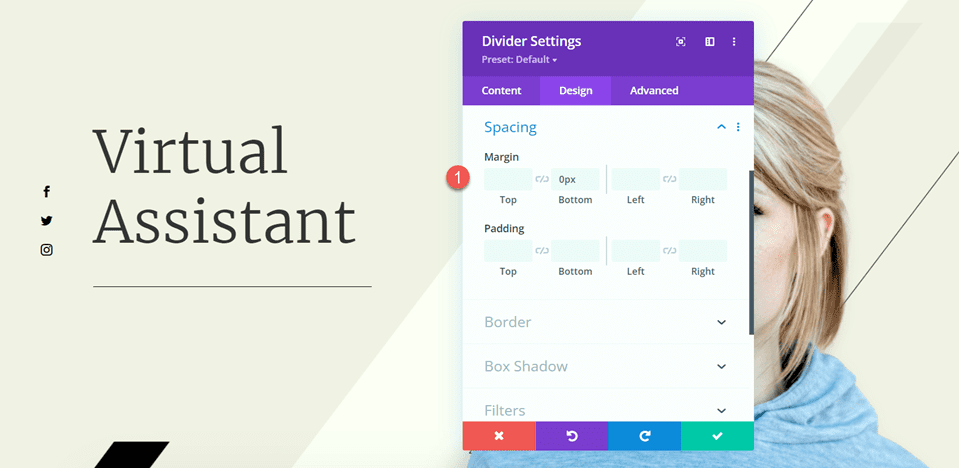 Divi utiliza el módulo divisor para crear equilibrio en el margen de diseño