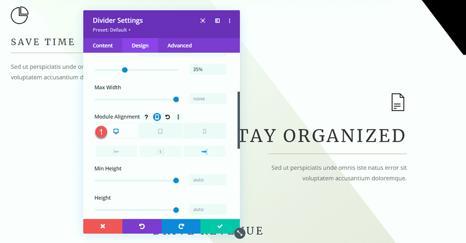 Divi ディバイダーモジュールを使用してデザインのバランスを作成 右揃え