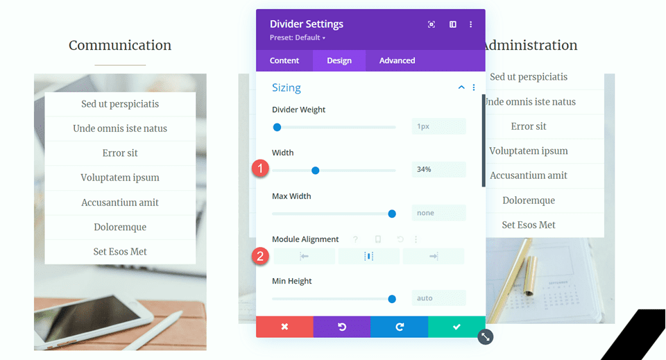 Divi ใช้โมดูลตัวแบ่งเพื่อสร้างความสมดุลในการจัดแนวความกว้างของการออกแบบ