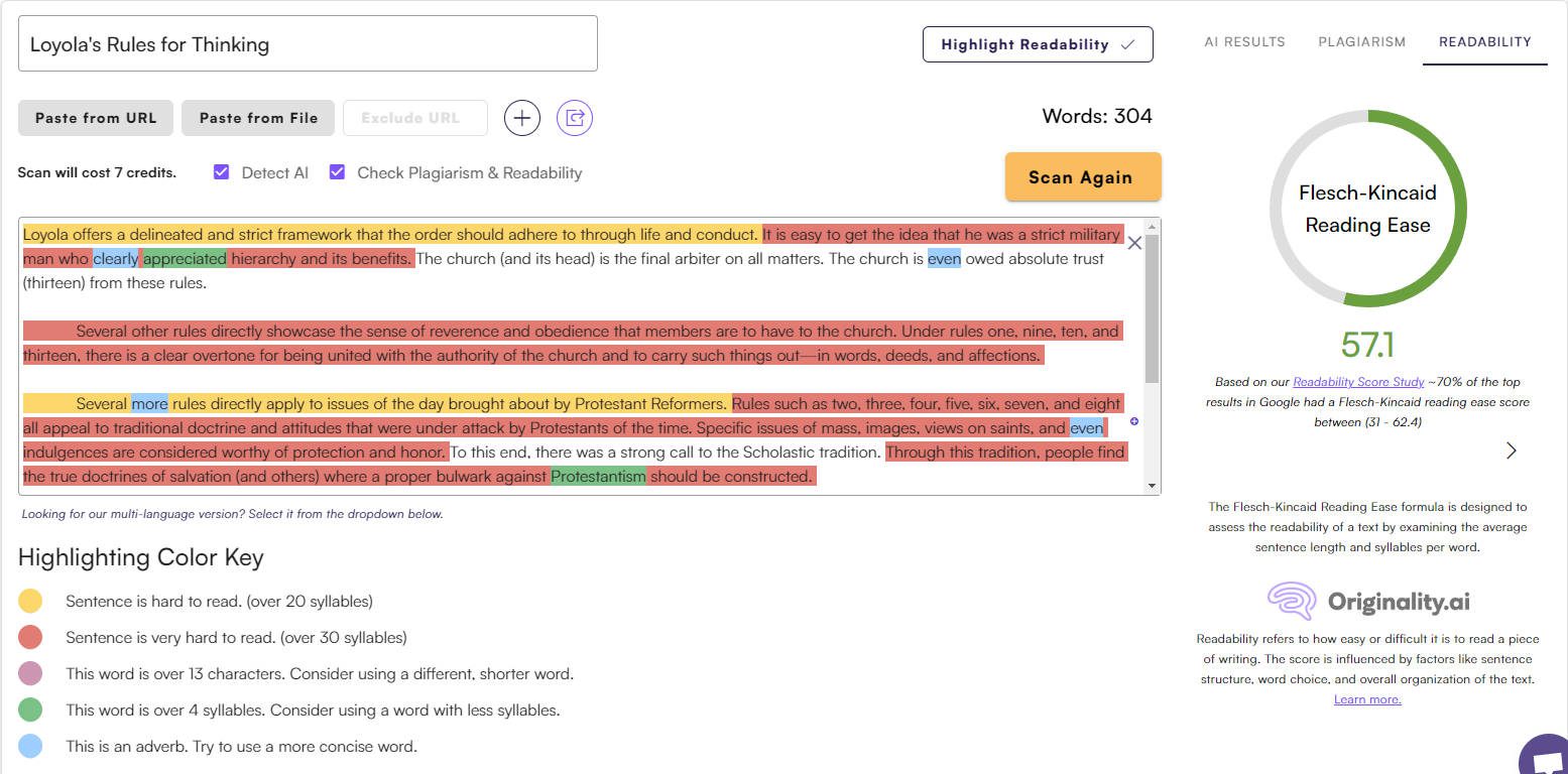 Rilevatore di contenuti AI: risultati di leggibilità