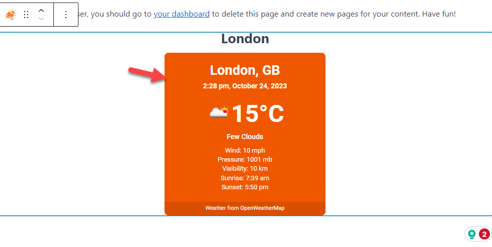 ロンドンの天気ウィジェット