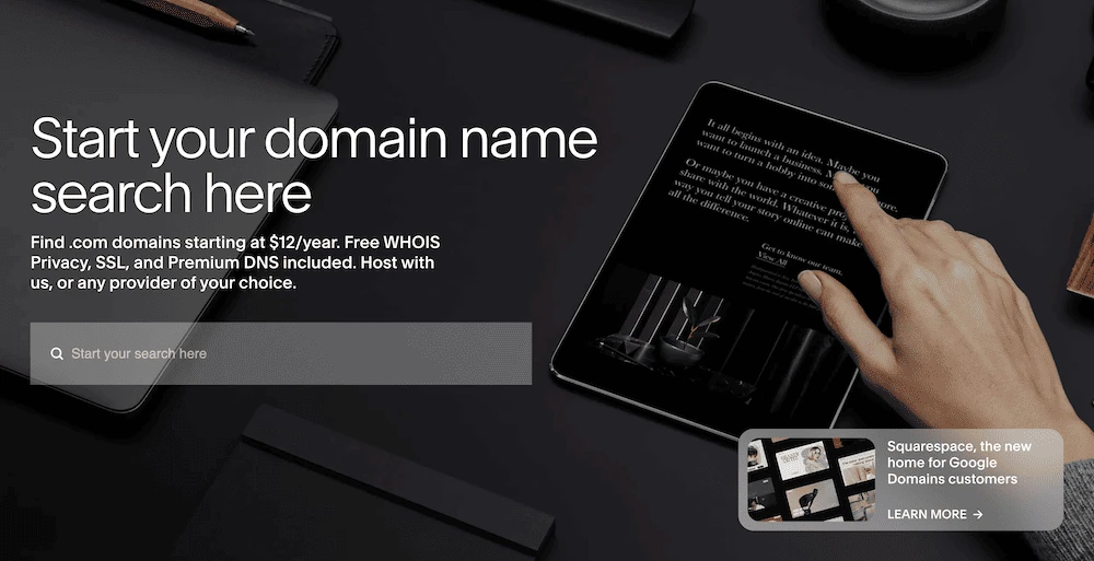 Pagina di ricerca del dominio di Squarespace Domains.