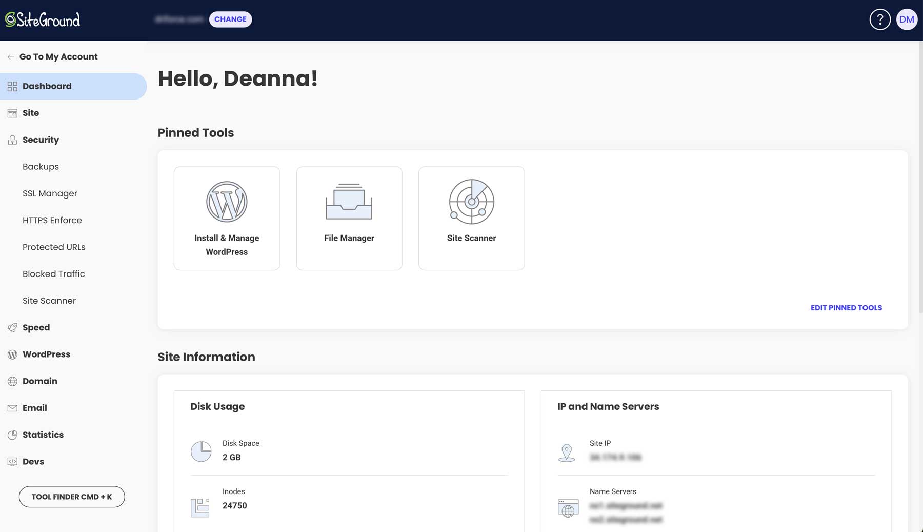 Инструменты сайта SiteGround