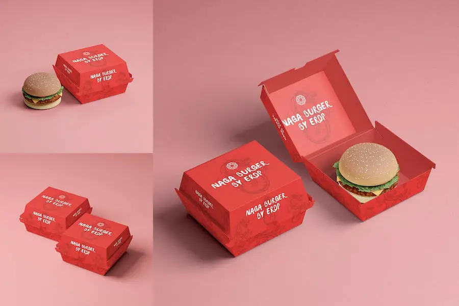 Mockup di imballaggio della scatola di hamburger -