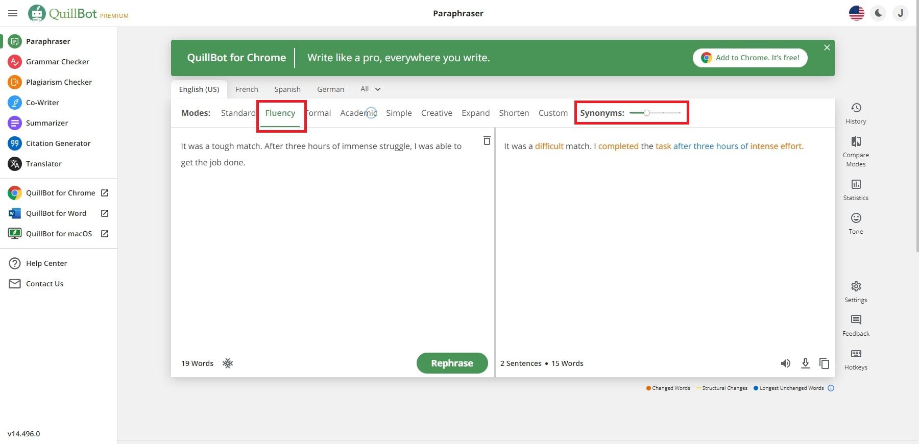 Quillbot AI-Fluency-Modus