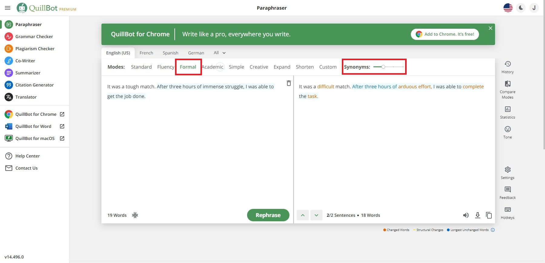 Quillbot Ai formaler Modus