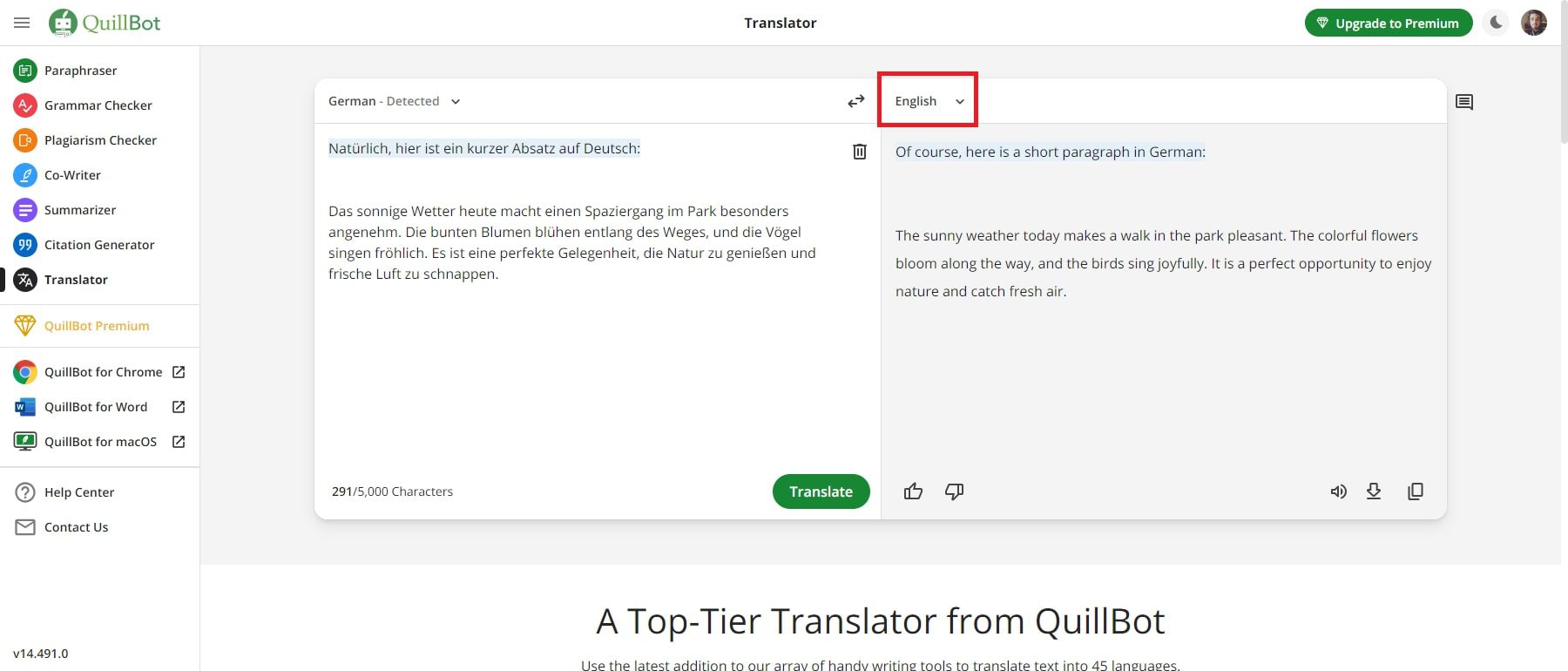 conținut translator quillbot ai