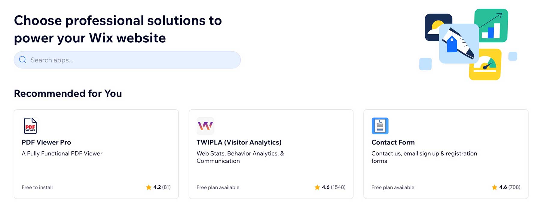 Inicio del mercado de aplicaciones de Wix