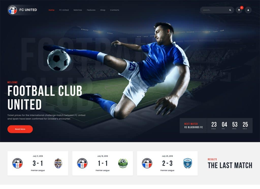 FC United - Temă WordPress pentru fotbal, fotbal și sport