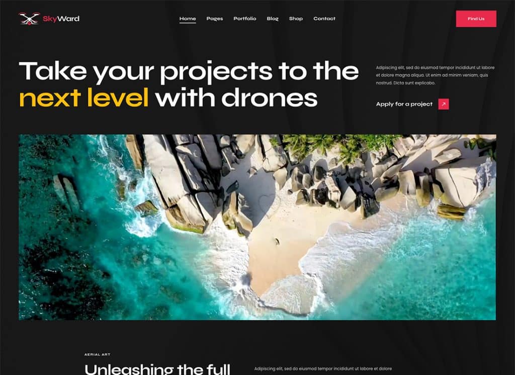 Skyward - Tema de WordPress para videografía aérea con drones