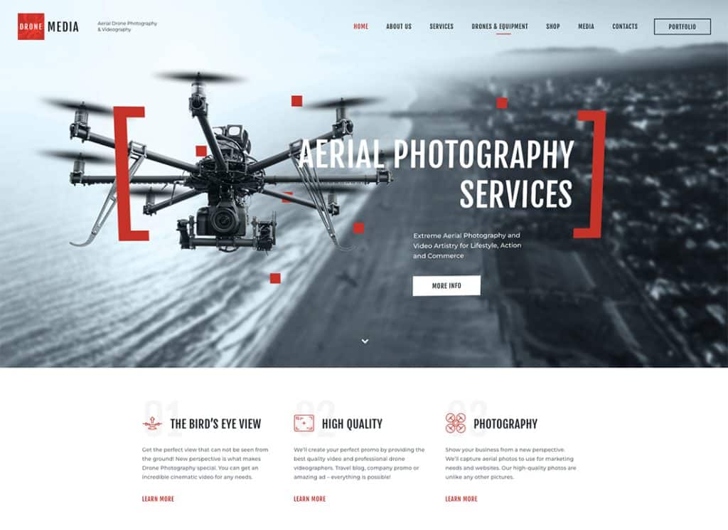 Drone Media - Tema WordPress Fotografi Udara & Videografi