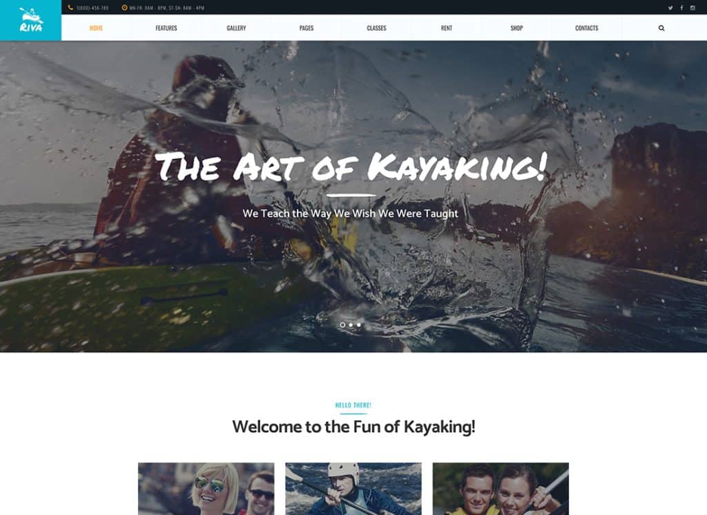 Thème WordPress pour le kayak, le paddle, les sports nautiques et le plein air