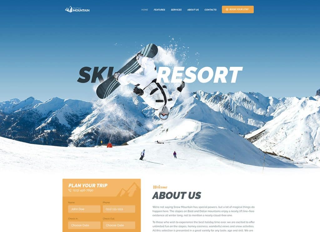 Snow Mountain – Thème WordPress pour station de ski et école de snowboard