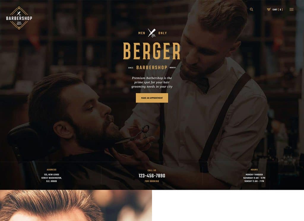 Berger - ร้านตัดผมและช่างทำผม + ธีม WordPress ของร้านสัก