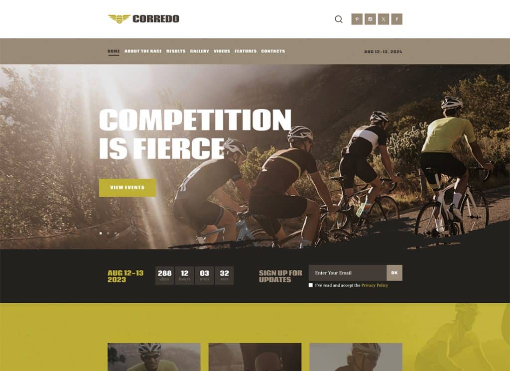 Corredo - Tema WordPress per gare ciclistiche ed eventi sportivi