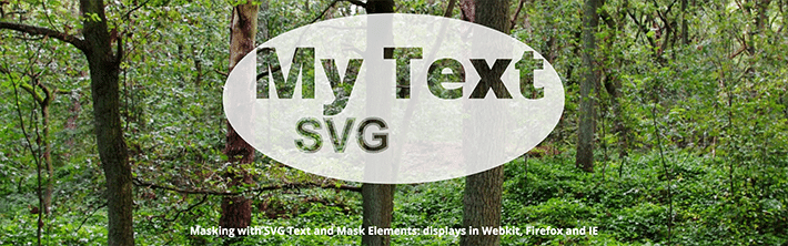 o imagine a unei păduri cu o suprapunere de text care scrie: My Text SVG Masking with SVG Text and Mask Elements: se afișează în Webkit, Firefox și IE