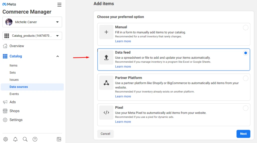 Unggah Umpan Data di Manajer eCommerce Facebook