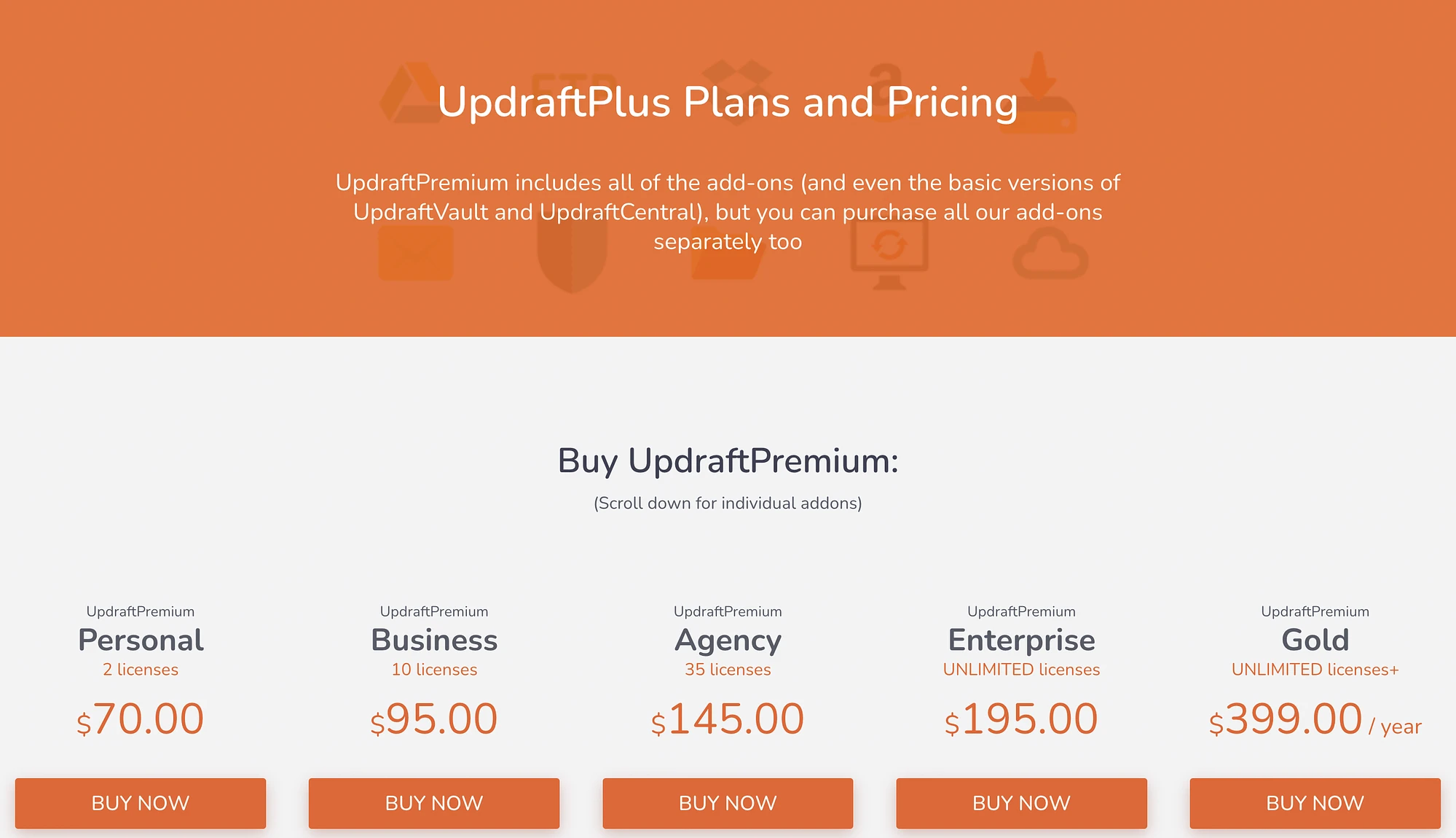 UpdraftPlus 高級定價。