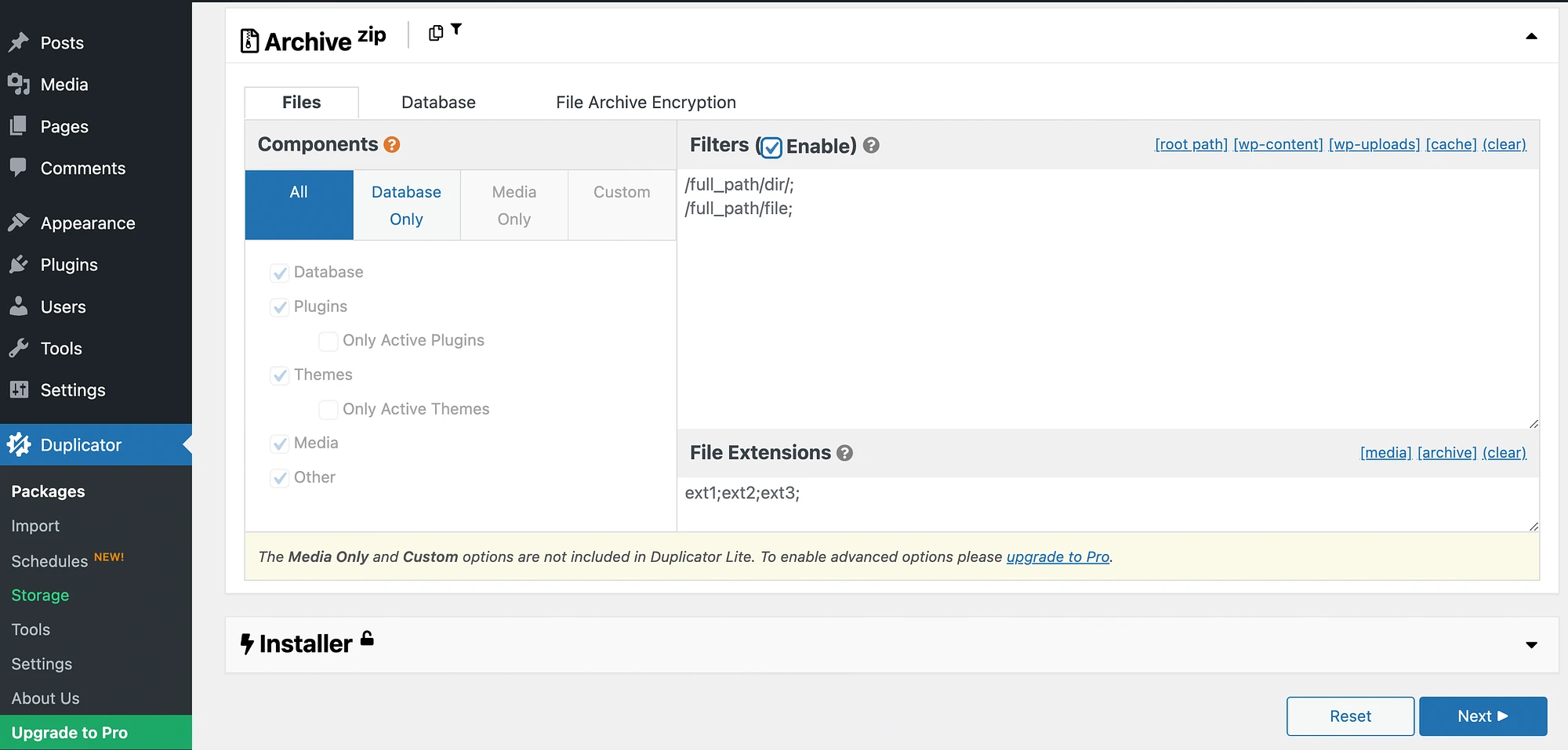 比較 UpdraftPlus 與具有過濾功能的 Duplicator。