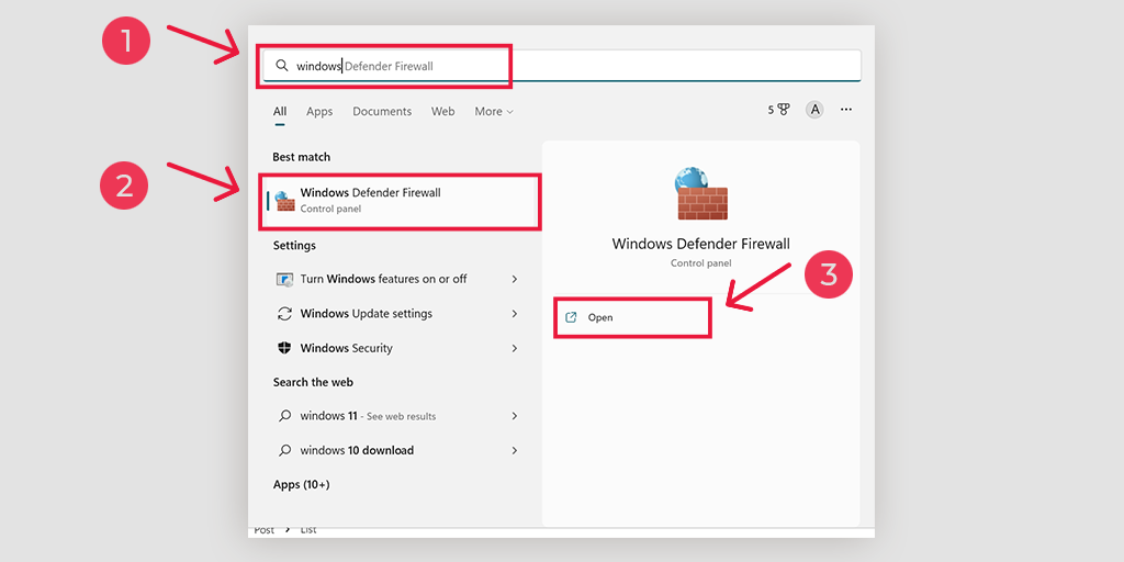 Locating Windows Defender firewall