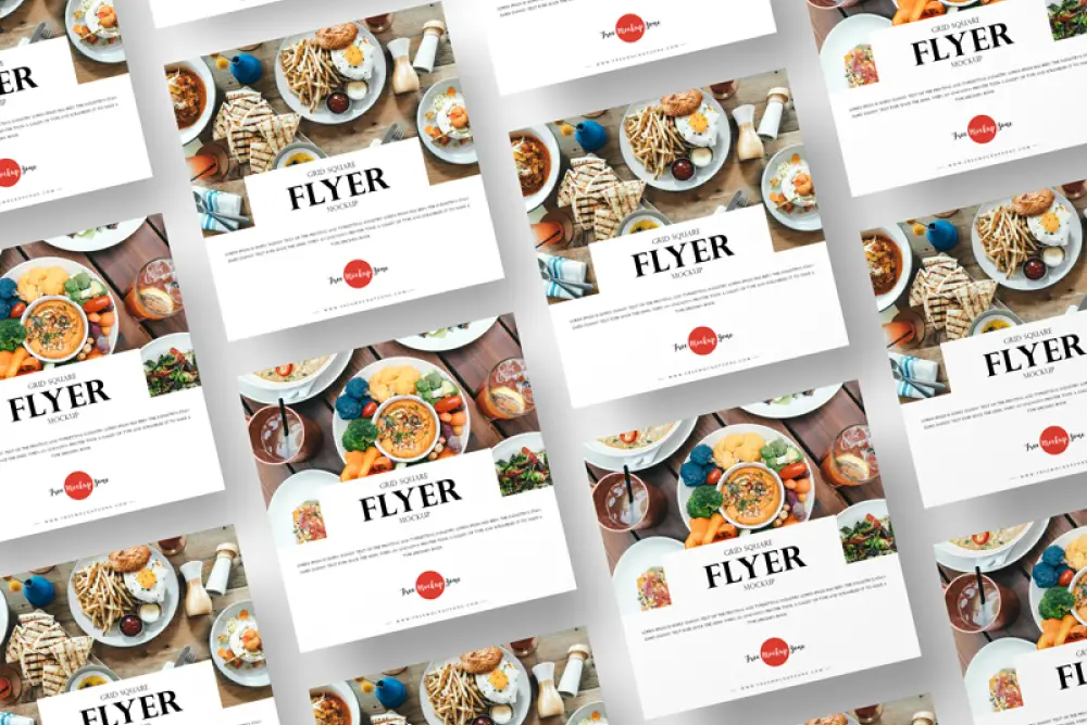 ฟรี Mockup Grid Square Flyer -