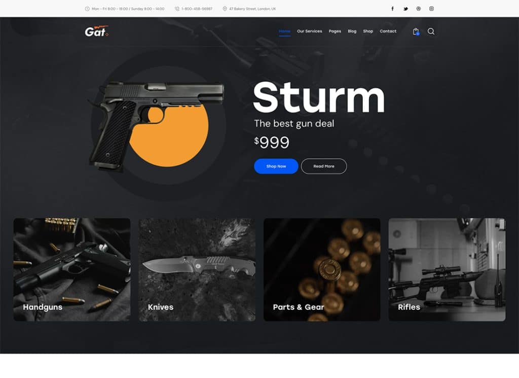 Gat - Thème WordPress pour magasin d'armes et d'armes