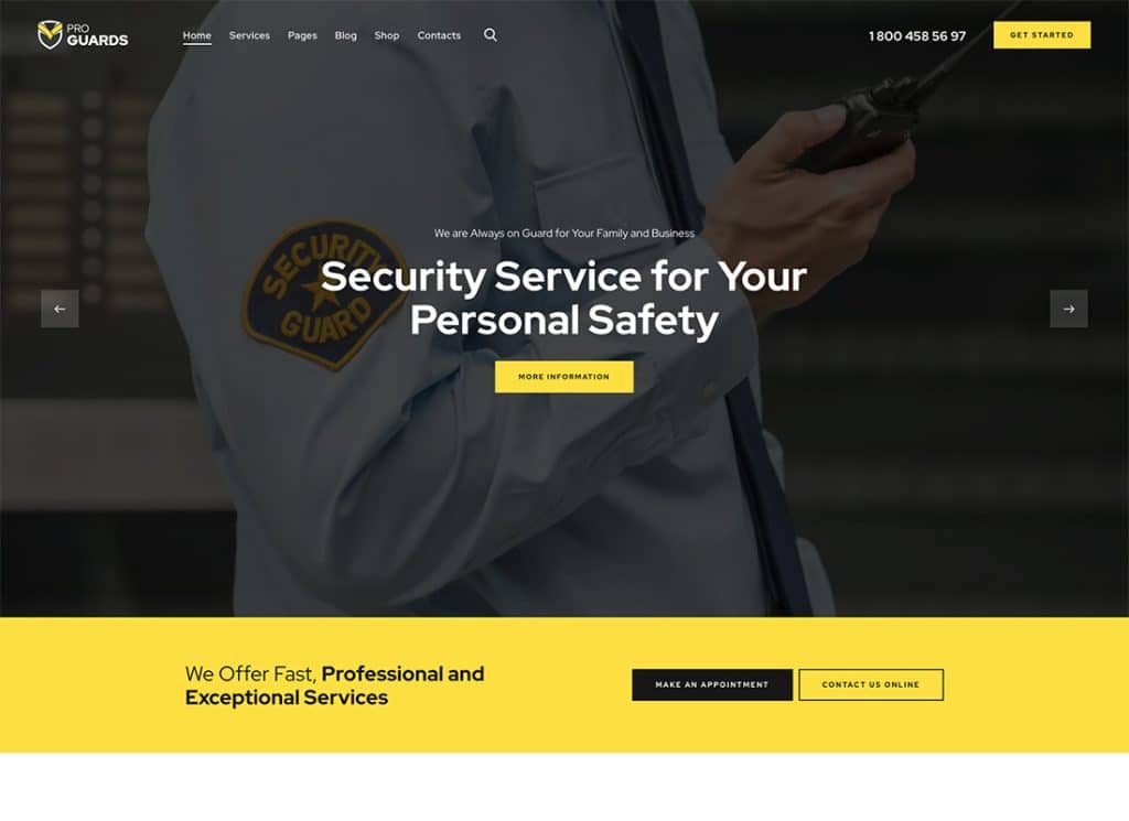 ProGuards - Tema WordPress per guardia del corpo e sicurezza