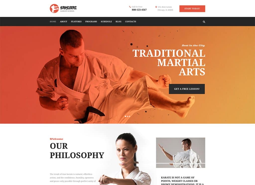 Samurai - Tema WordPress pentru școală de karate și centru de fitness