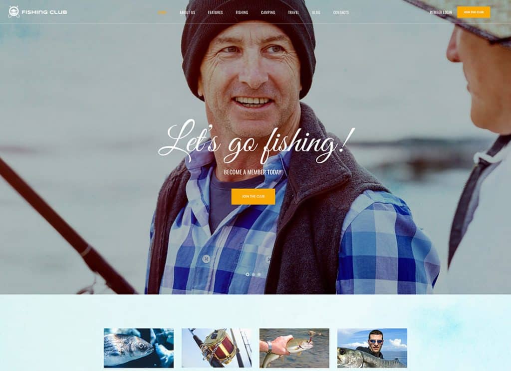 Tema WordPress per hobby del club di pesca e caccia