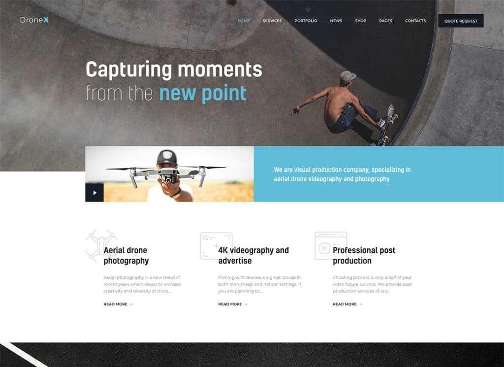 DroneX - Tema WordPress Fotografi Udara & Videografi