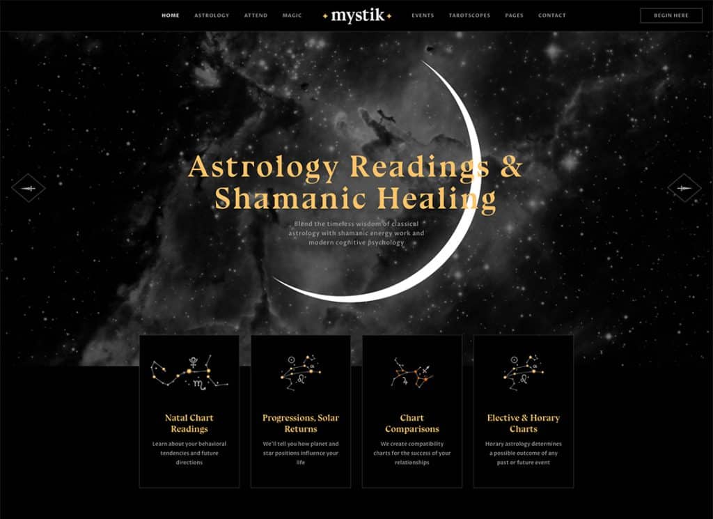 Mystik - Motyw WordPress z astrologii i horoskopu ezoterycznego Wróżenie