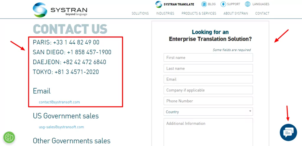 detaliile de contact systran