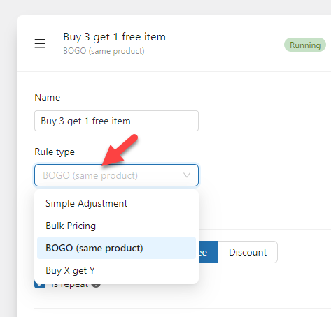 configurar tipo de regra - configurar cupons de presente gratuitos do WooCommerce