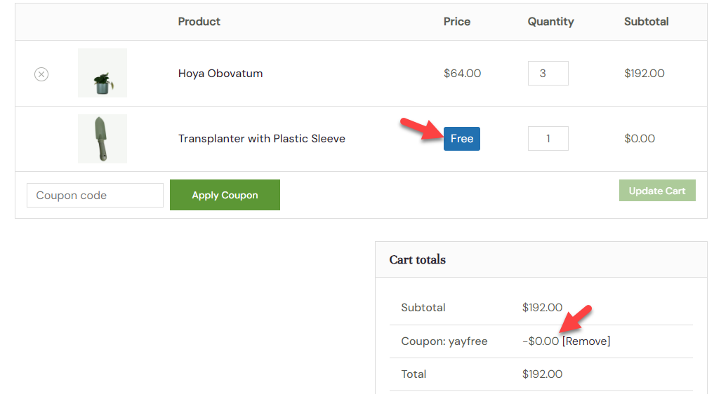 presente yayfree adicionado - configure cupons de presente gratuitos do WooCommerce